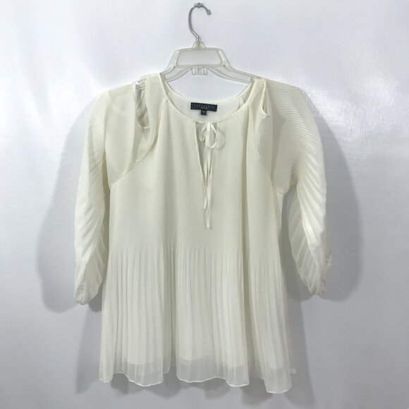 Sanctuary Accordion Pleat Cold Shoulder Tunic Blouse Ivory L - Picture 2 of 10